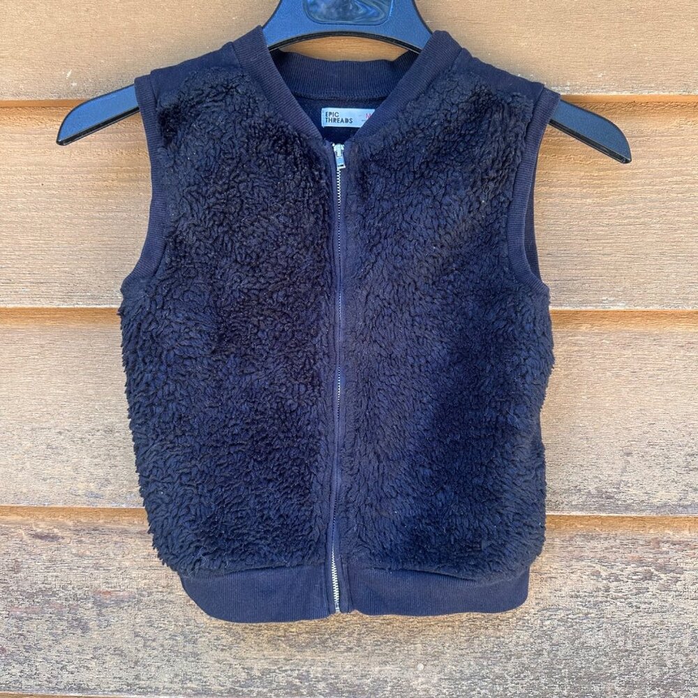 Epic Threads Black Faux Fur Girls Vest With Ribbed Hem & Sleeveless Design